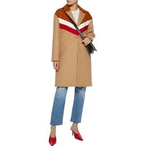 Maje Wool Striped Coat In Camel Size S